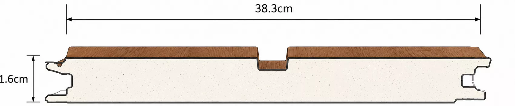 Single grooved wood grain metal siding panel cross-sectional structure diagram Single grooved wood grain metal siding panel cross-sectional structure diagram